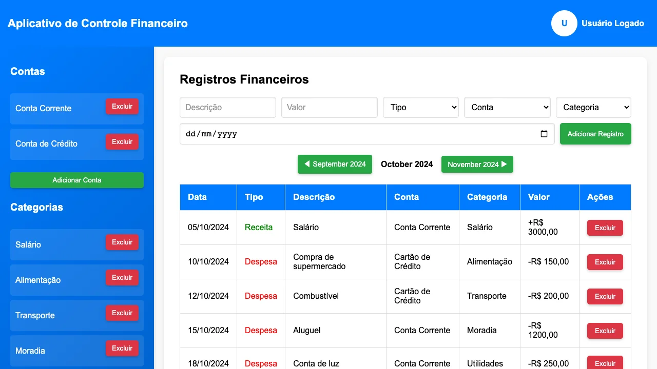 Money webapp financial records screen screenshot